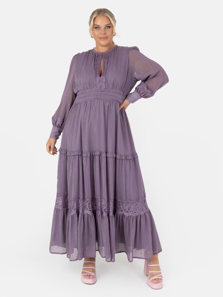 Anaya With Love Recycled Dusty Lavender Lace Detail Maxi Dress