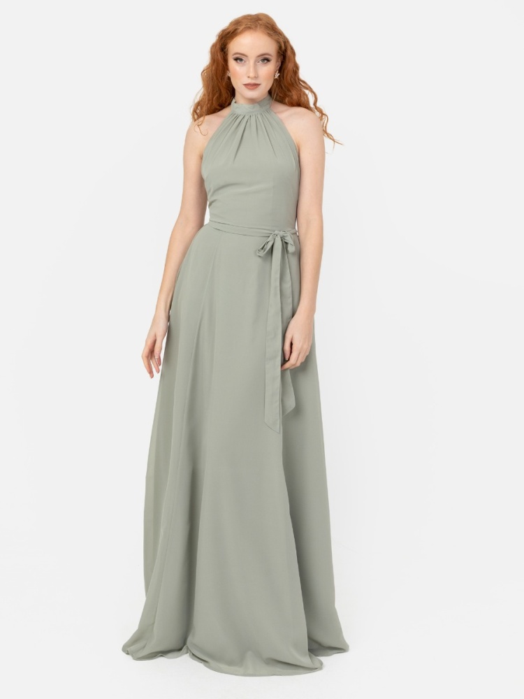 Anaya With Love Recycled Frosty Green Self-Tie Halter Neck Maxi Dress