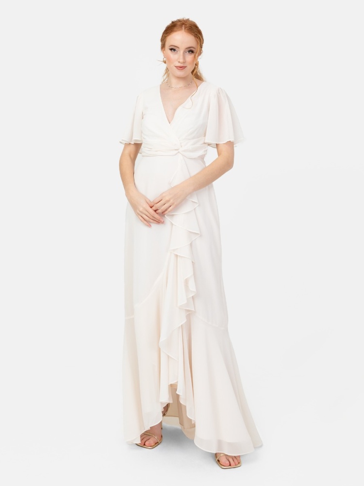Anaya With Love Recycled Ivory Faux Wrap Ruffle Maxi Dress