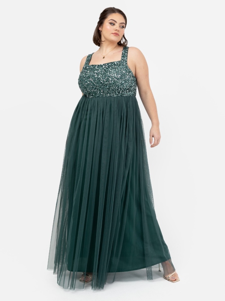 Maya Emerald Green Embellished Strappy Maxi Dress