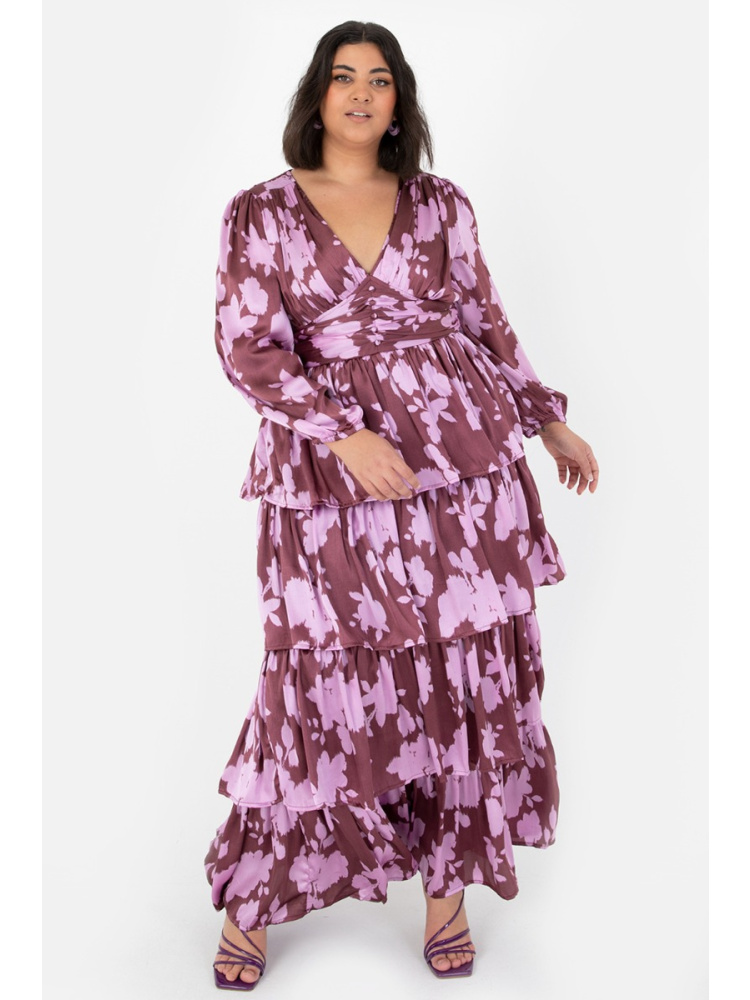 Anaya With Love Curve Purple Floral Ruffled Maxi Dress 